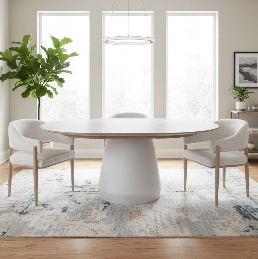 Bodhi 54-72 Round to Oval Extendable Table with 4 Barrel Chairs