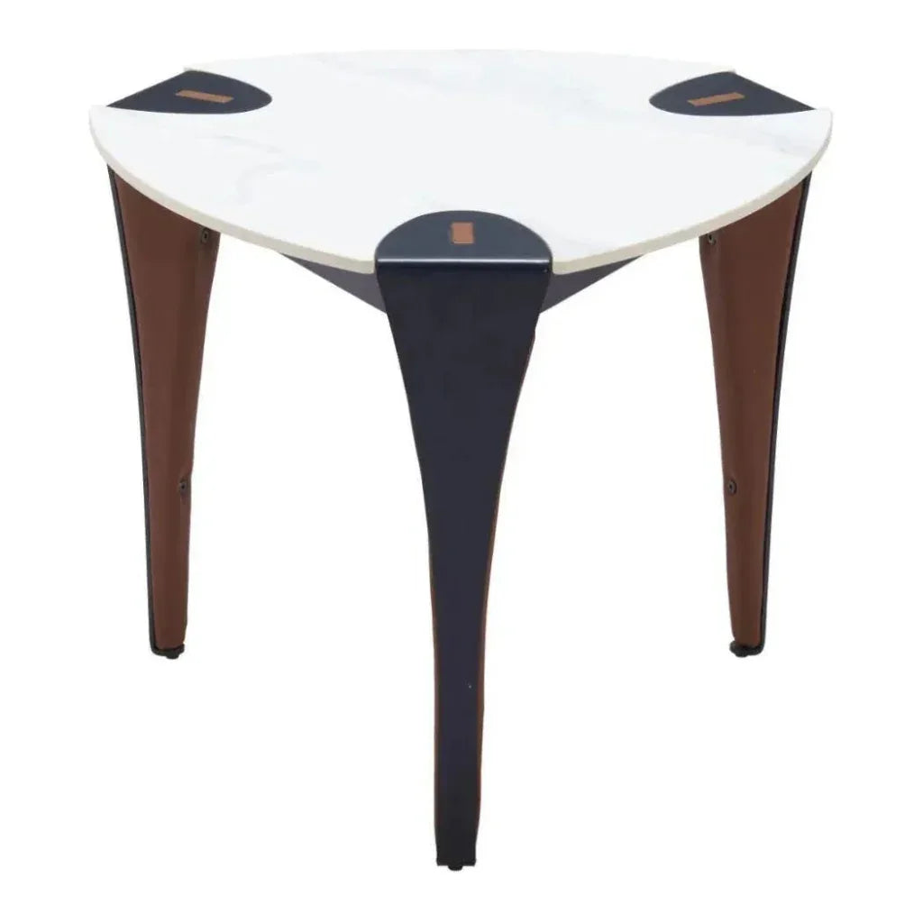 Bogey Stone & Steel White Geometric Side Table