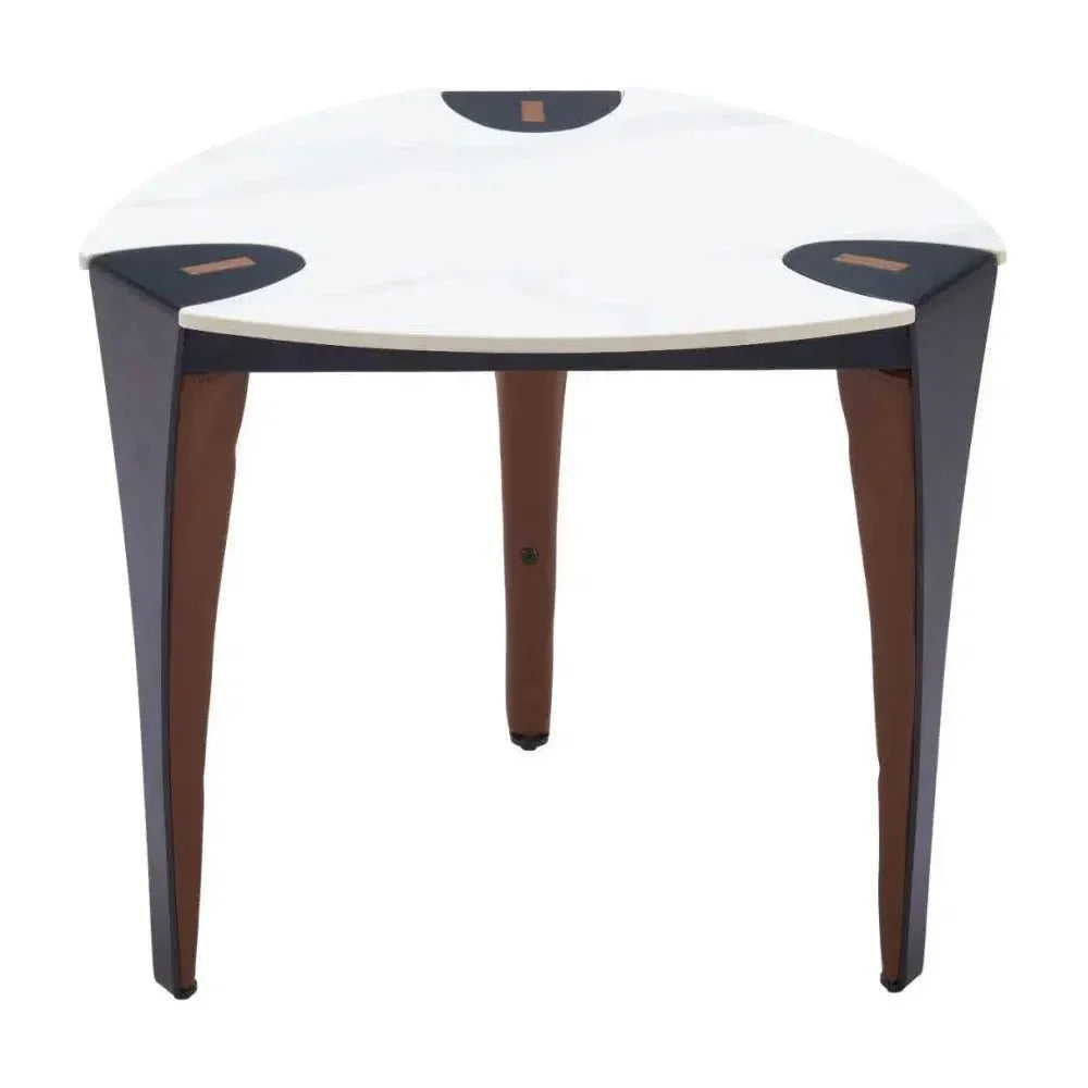 Bogey Stone & Steel White Geometric Side Table