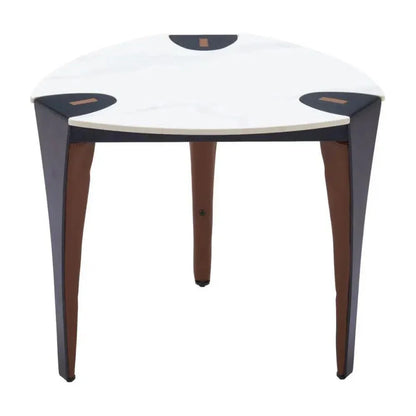 Bogey Stone & Steel White Geometric Side Table