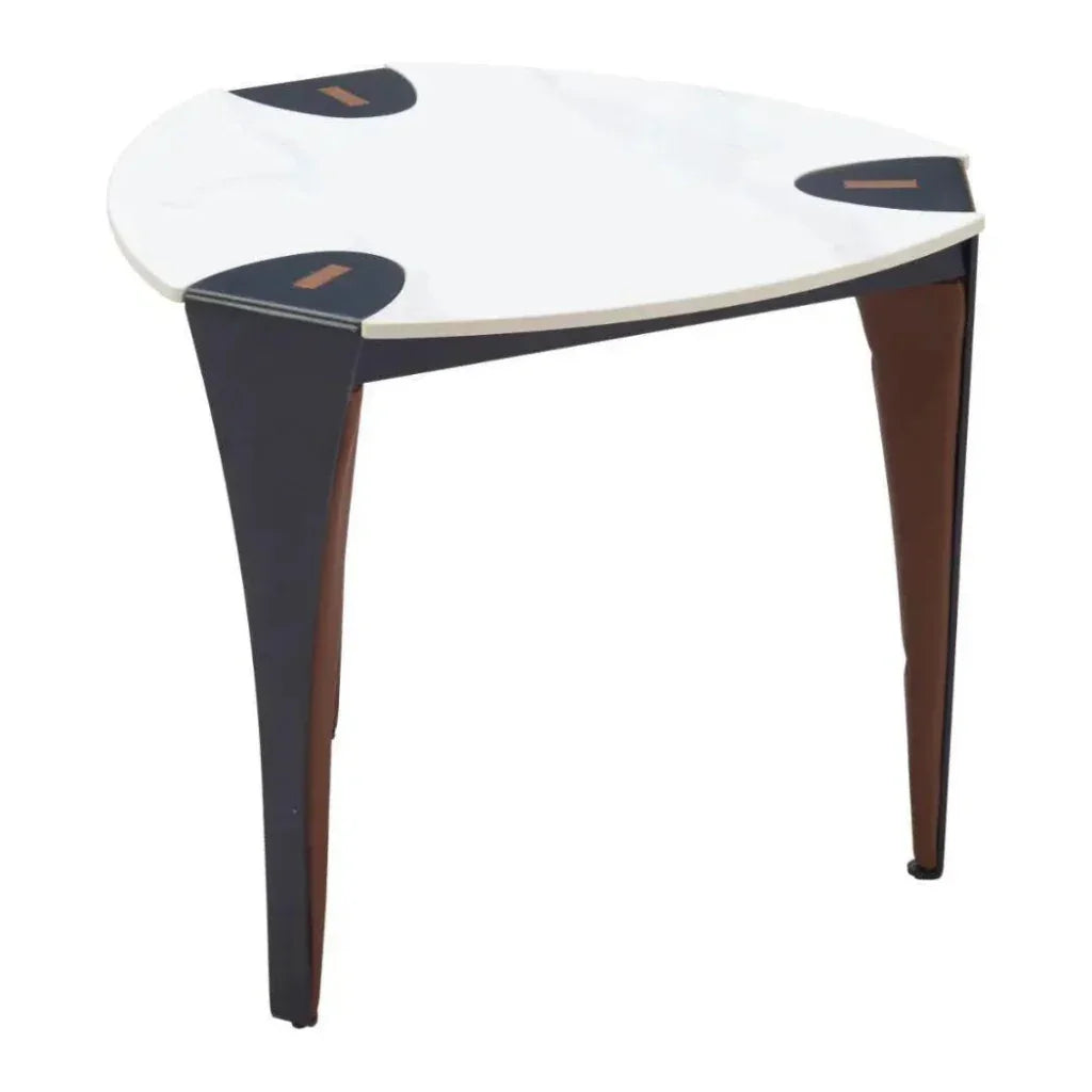 Bogey Stone & Steel White Geometric Side Table
