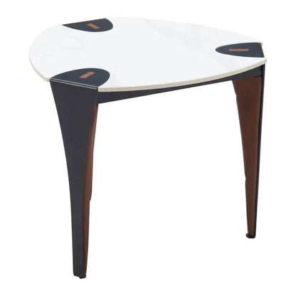 Bogey Stone & Steel White Geometric Side Table