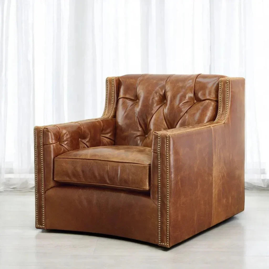 Brandy Grain Brown Leather Swivel Chair