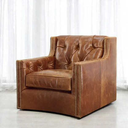 Brandy Grain Brown Leather Swivel Chair