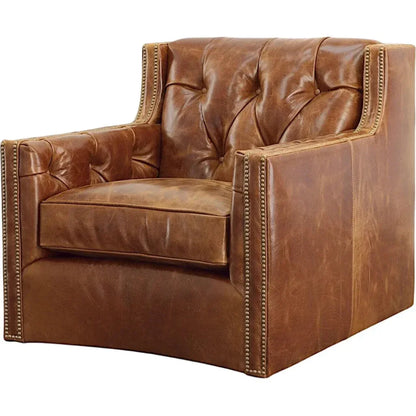 Brandy Grain Brown Leather Swivel Chair