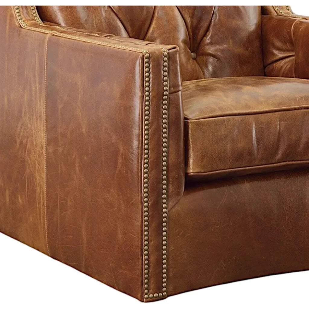 Brandy Grain Brown Leather Swivel Chair