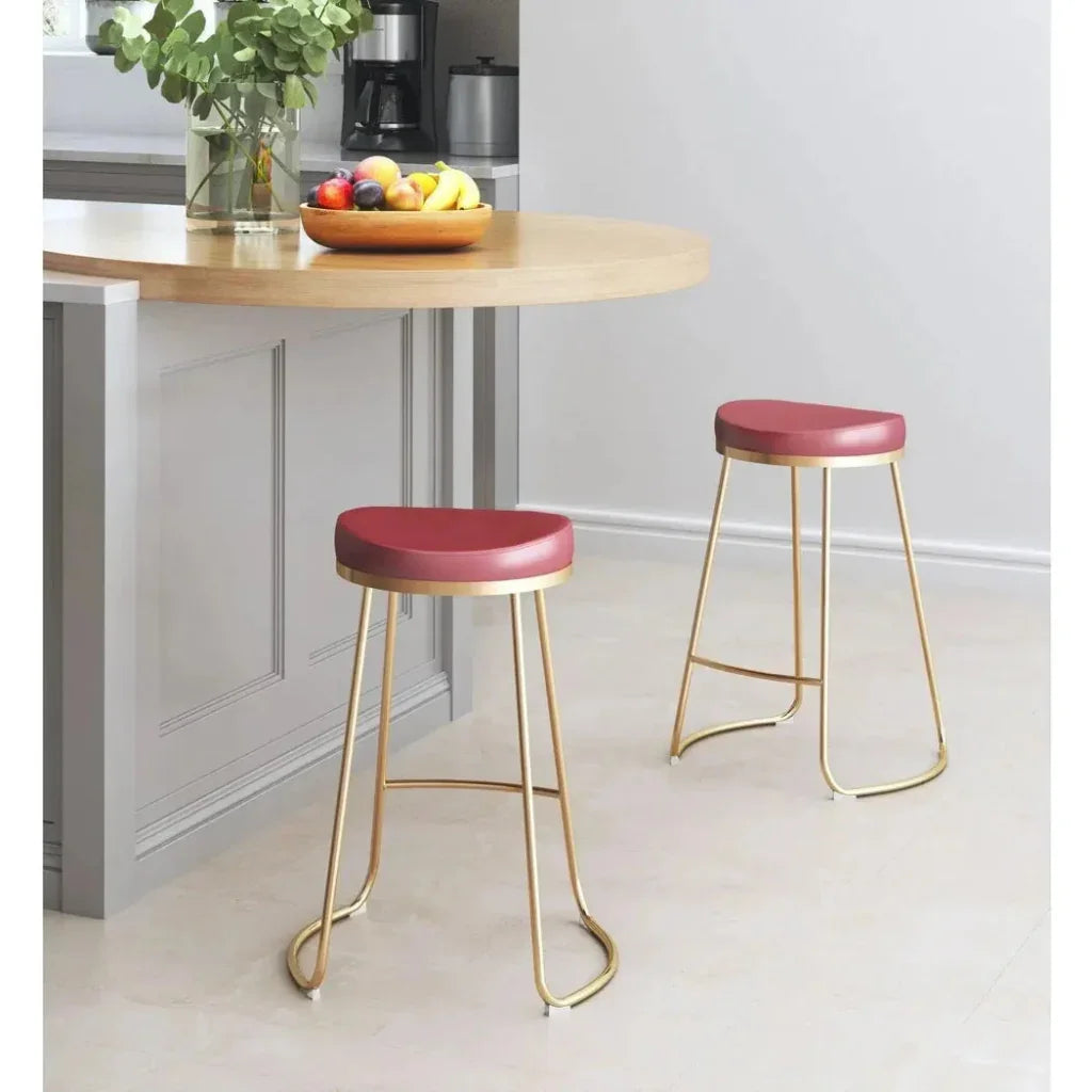 Bree Barstool (Set of 2) Burgundy & Gold