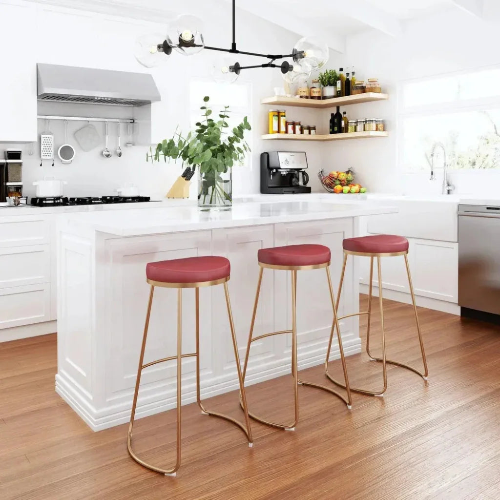 Bree Counter Stool 2PC Burgundy & Gold