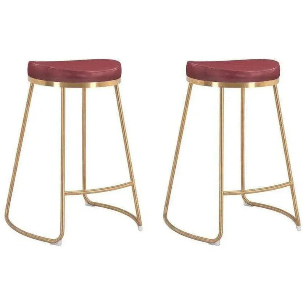 Bree Counter Stool 2PC Burgundy & Gold