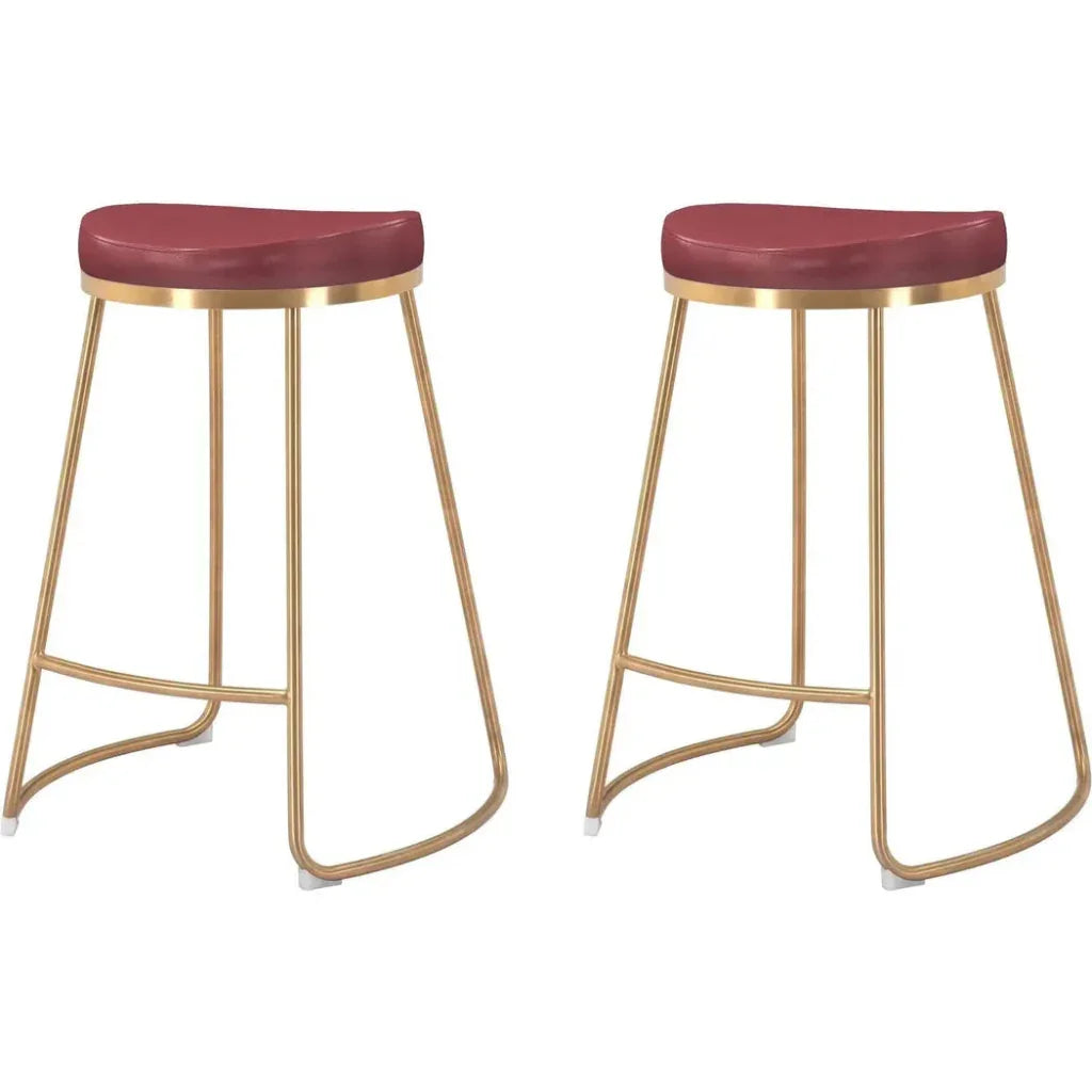 Bree Counter Stool 2PC Burgundy & Gold