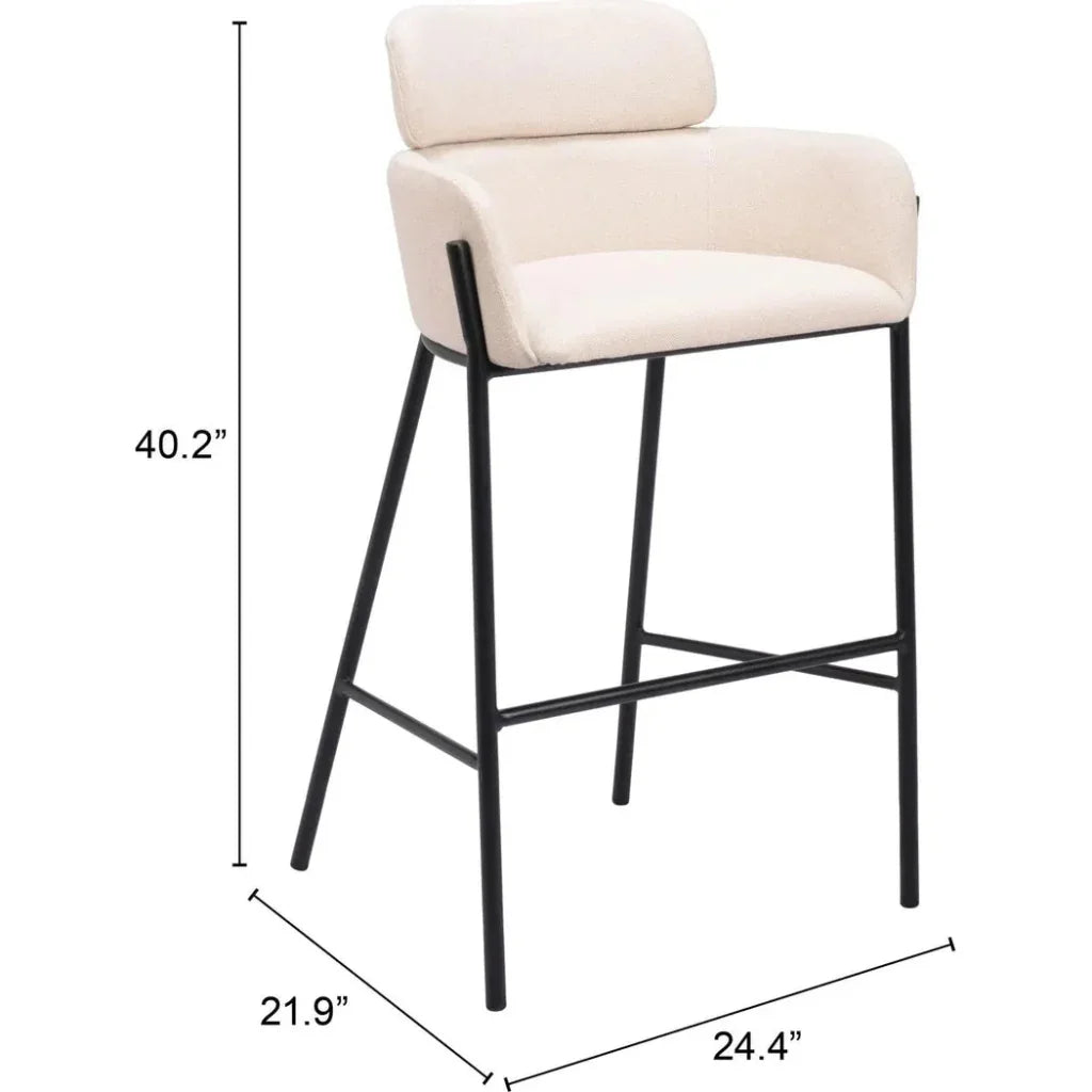 Bremor White Fabric Barstool