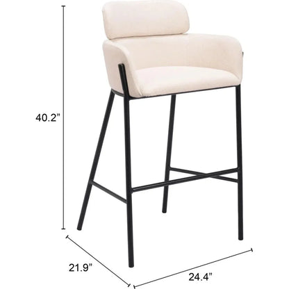 Bremor White Fabric Barstool