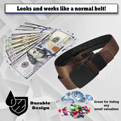 Realistic Belt Diversion Safe - Discreet Brown Belt with a Secret compartment to Stash Money, Jewelry, or Pills