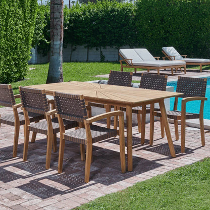 Cambria Teak Patio Rectangular Dining Set 7PC