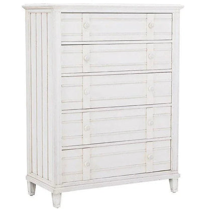 Cane Bay Five Drawer White Chest