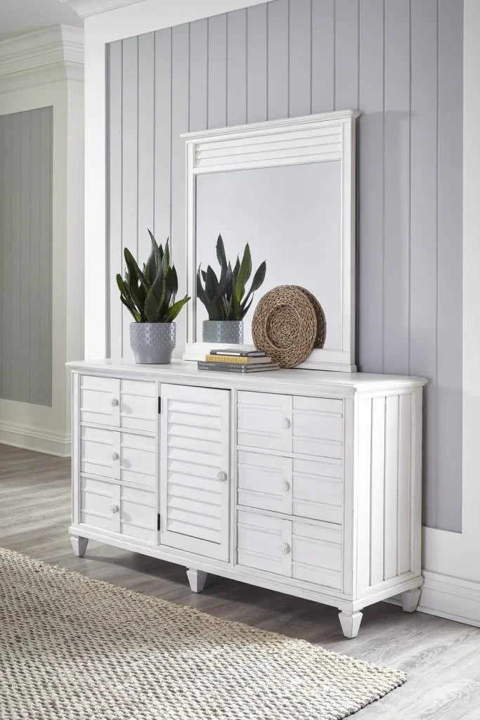 Cane Bay Louvered Door White Dresser