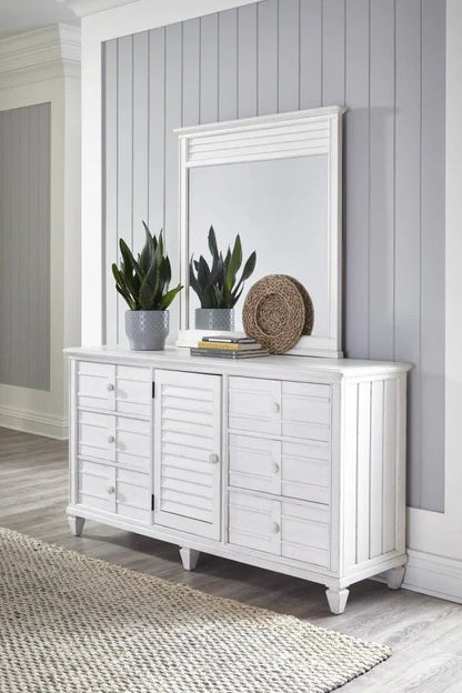 Cane Bay Louvered Door White Dresser
