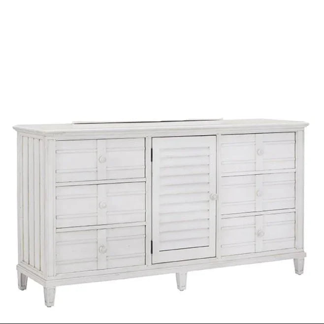 Cane Bay Louvered Door White Dresser