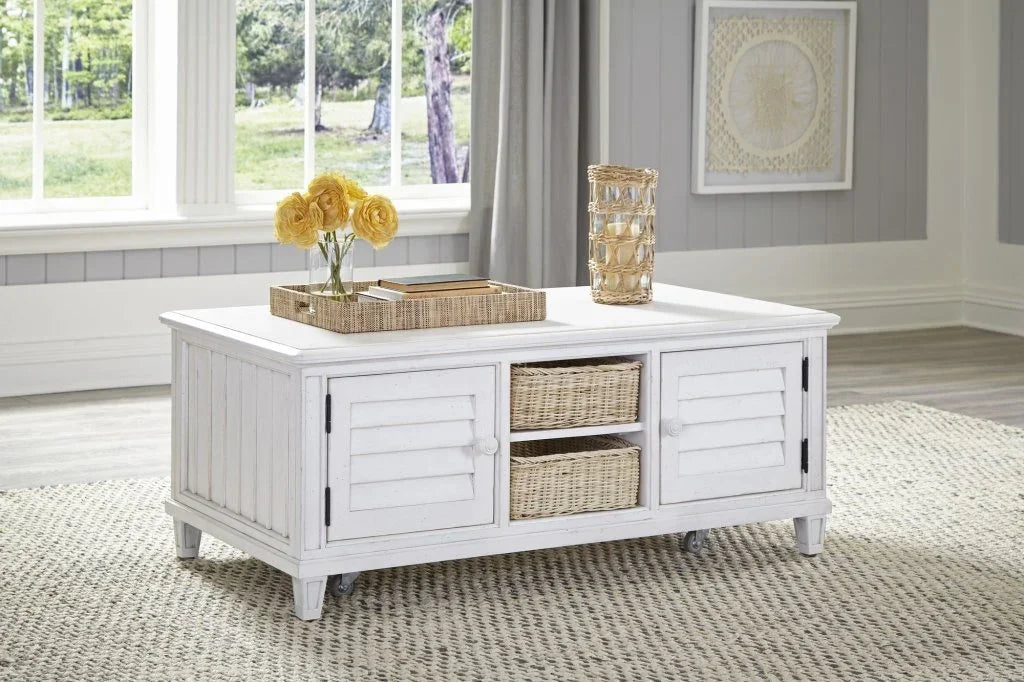 Cane Bay Rectangular Cocktail Table with Rattan Basket