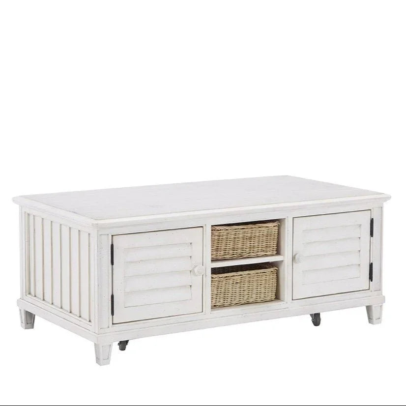 Cane Bay Rectangular Cocktail Table with Rattan Basket