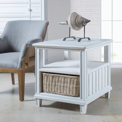 Cane Bay Rectangular End Table with Rattan Basket