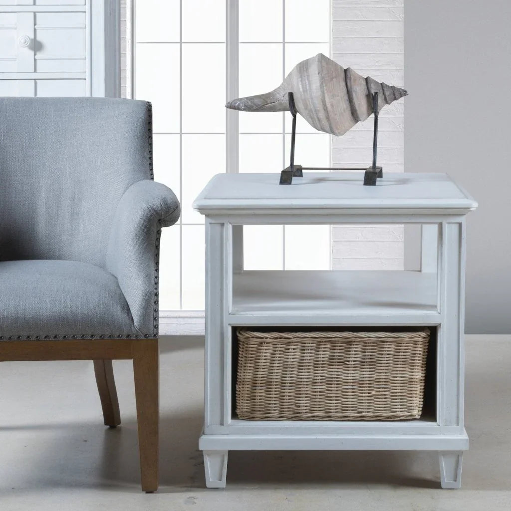 Cane Bay Rectangular End Table with Rattan Basket