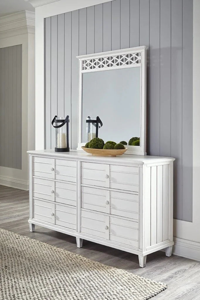 Cane Bay Six Drawer White Dresser