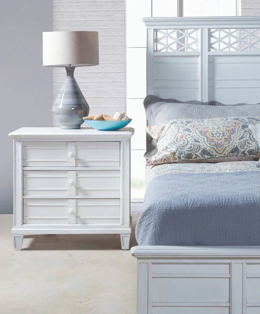Cane Bay Three Drawer White Nightstand