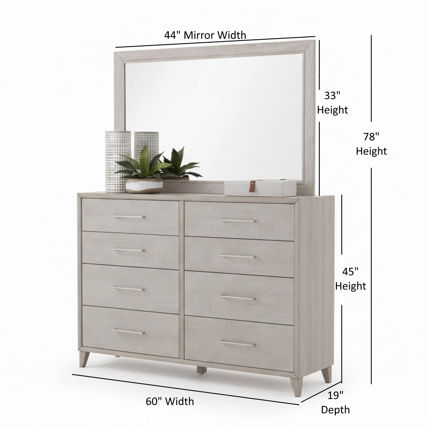 Cape Eight Drawers Wood Dresser with Mirror