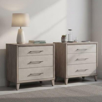 Cape Three Drawers Wood Nightstand with USB 2PC