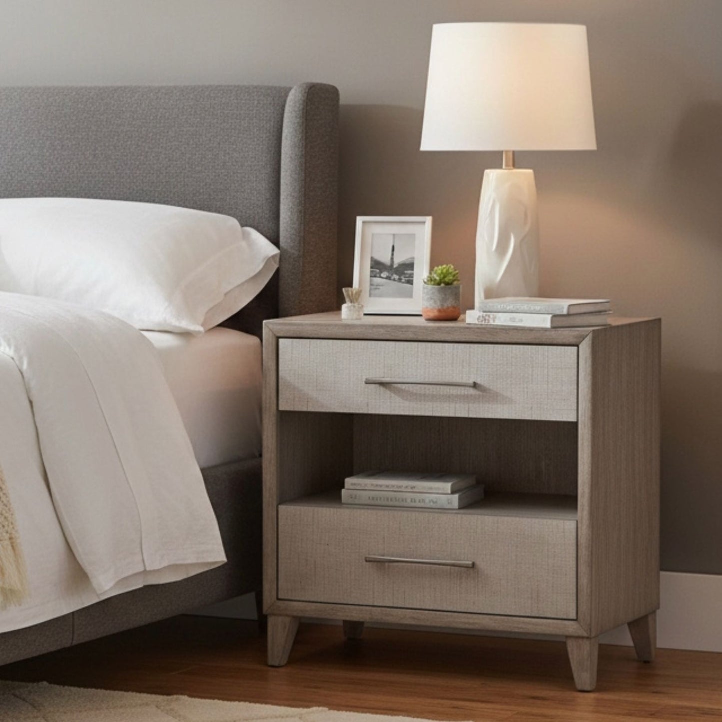 Cape Two Drawers Open Nightstand with USB