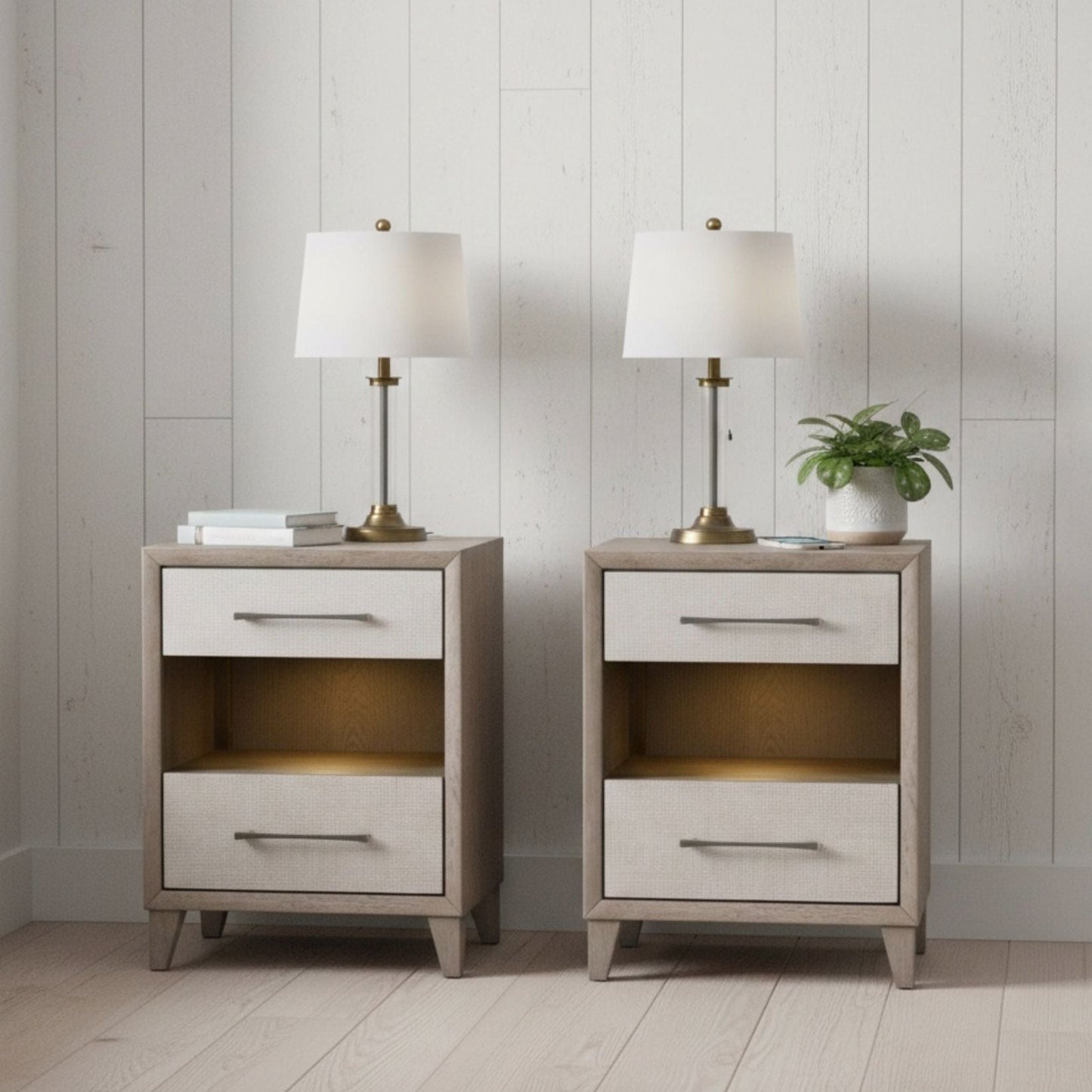 Cape Two Drawers Wood Nightstand 2PC