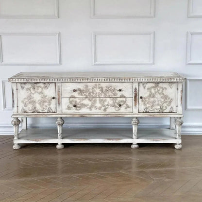 Bianca Carved Distressed White Sideboard