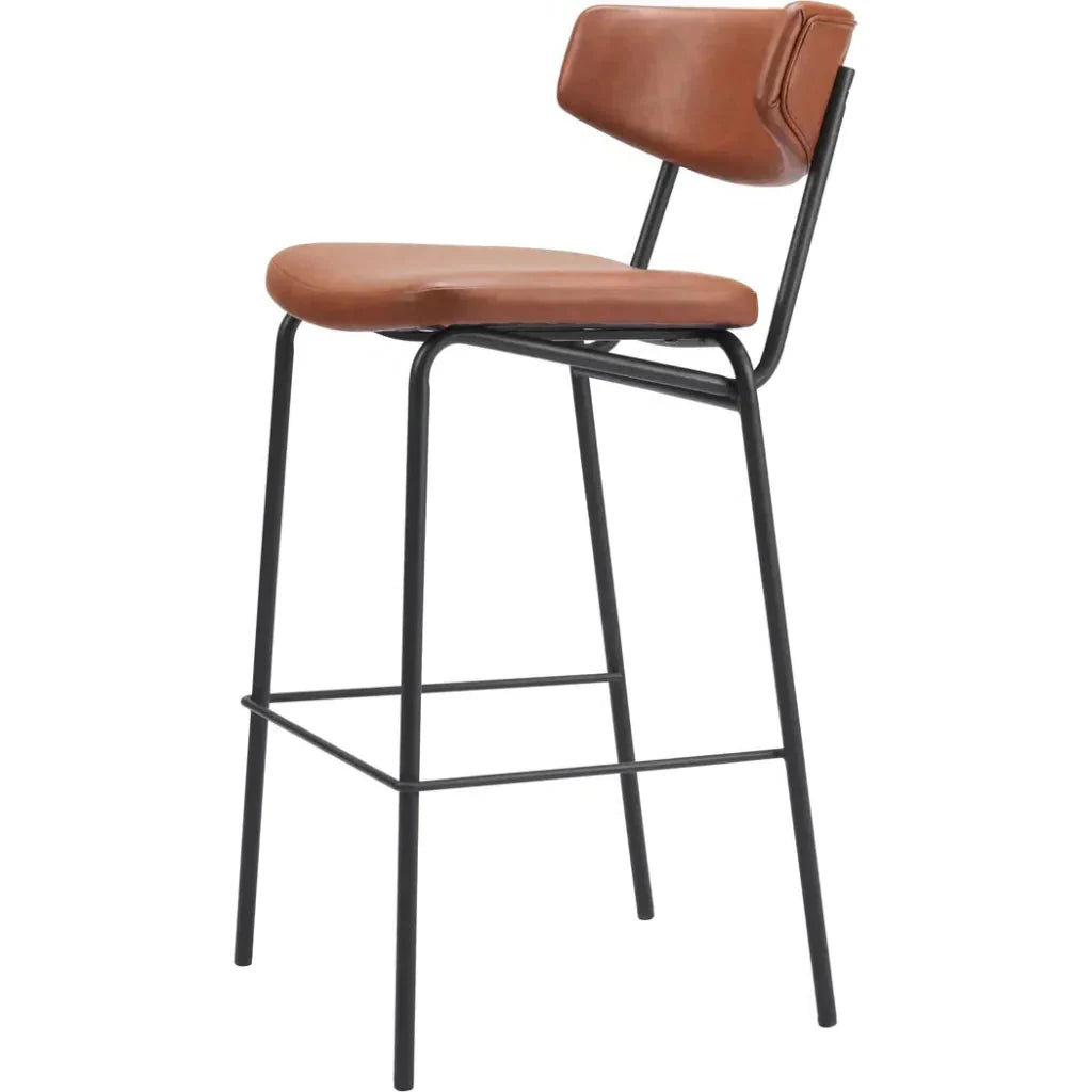 Charon Brown Leather Barstool (Set of 2)