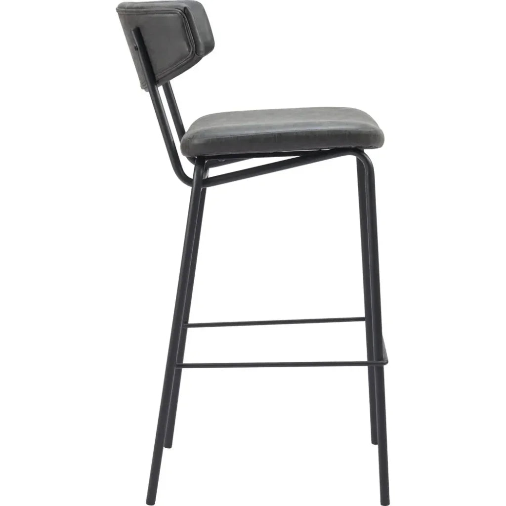 Charon Vintage Black Leather Barstool (Set of 2)