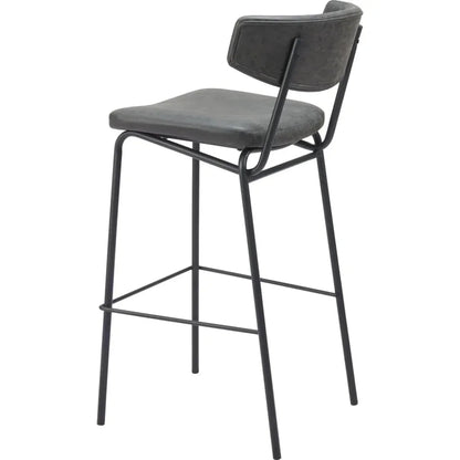 Charon Vintage Black Leather Barstool (Set of 2)