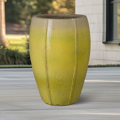Crest Yellow Ceramic Tall Outdoor Planter