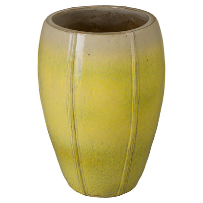 Crest Yellow Ceramic Tall Outdoor Planter