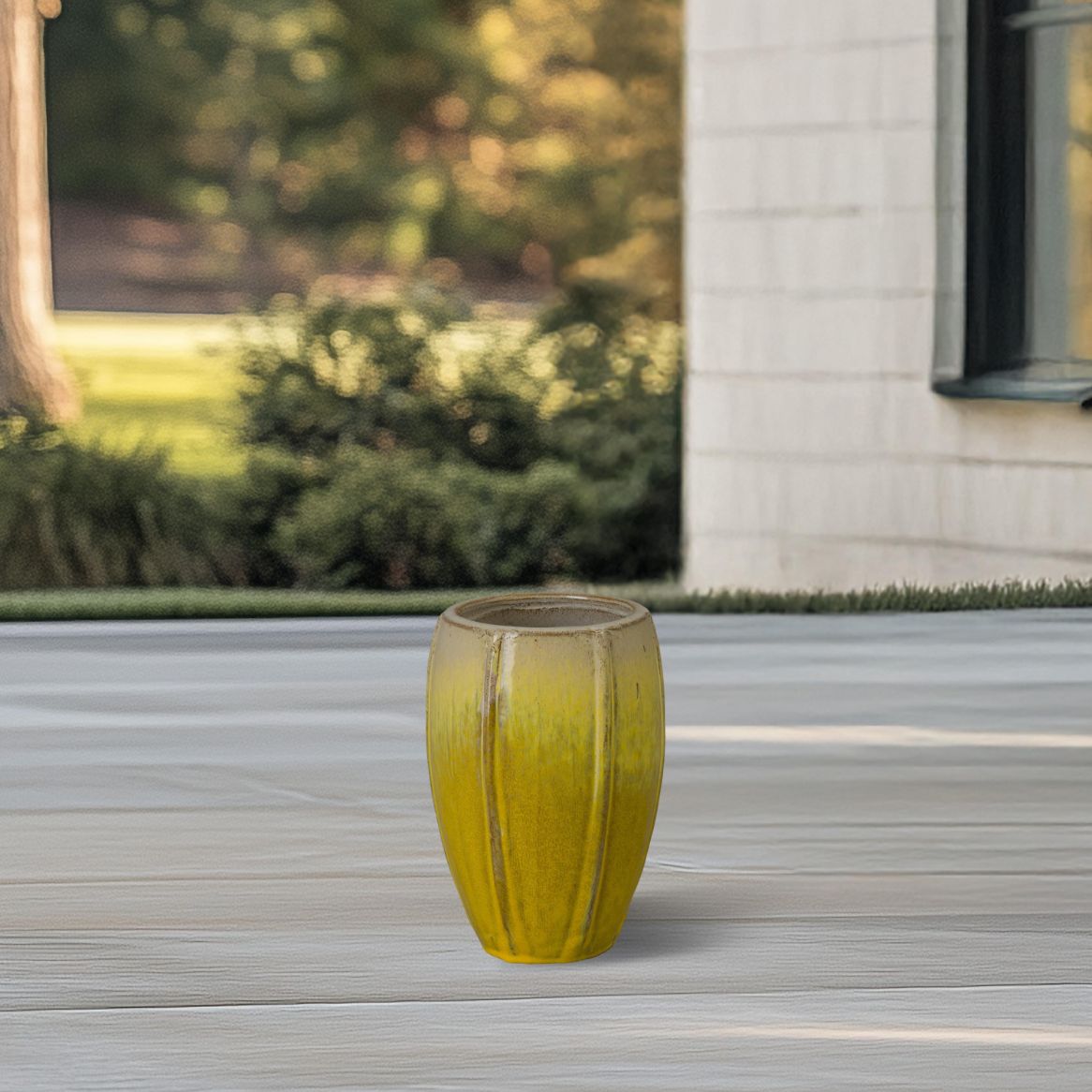 Crest Yellow Ceramic Tall Outdoor Planter