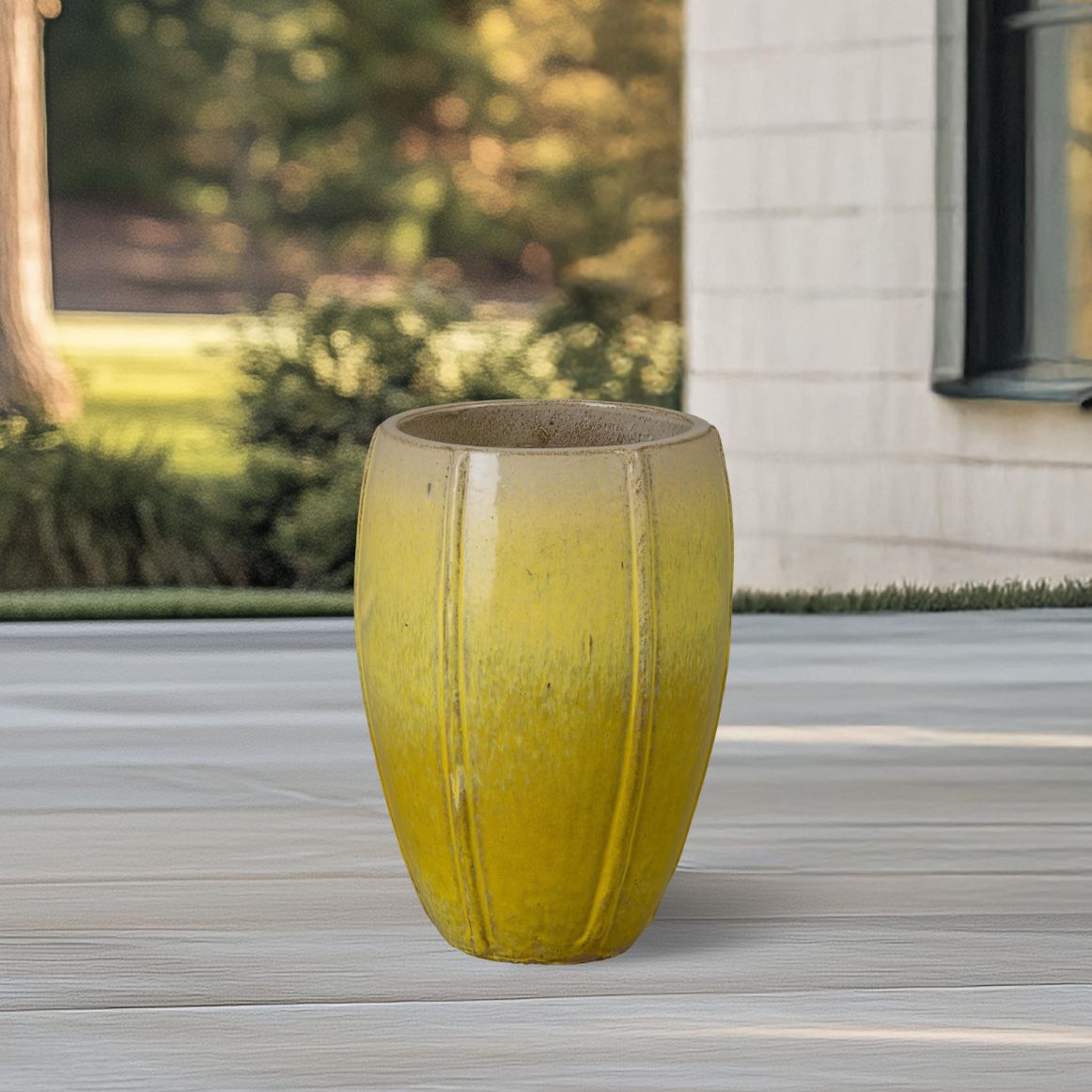 Crest Yellow Ceramic Tall Outdoor Planter