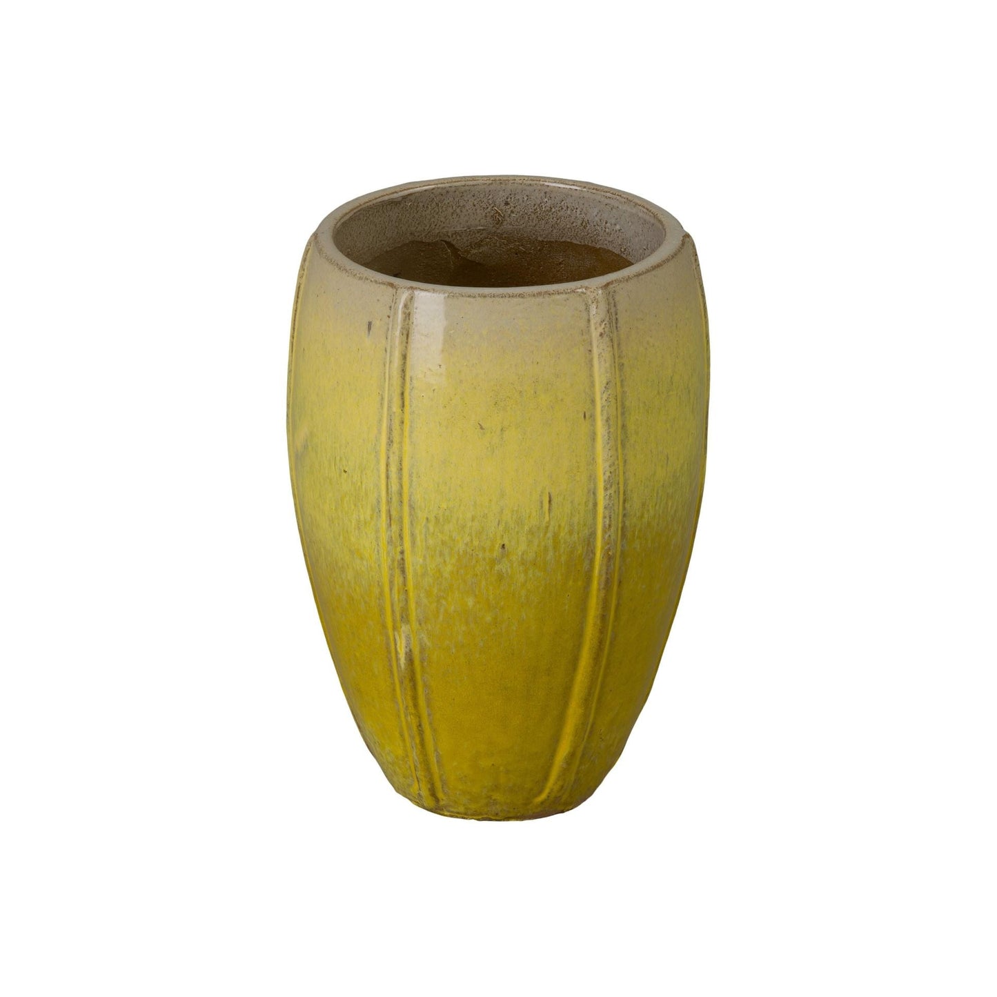 Crest Yellow Ceramic Tall Outdoor Planter