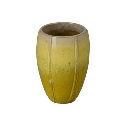 Crest Yellow Ceramic Tall Outdoor Planter