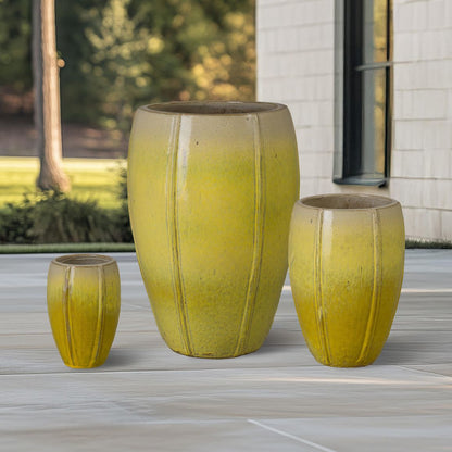 Crest Yellow Ceramic Tall Outdoor Planter (Set of 3)