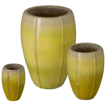Crest Yellow Ceramic Tall Outdoor Planter (Set of 3)