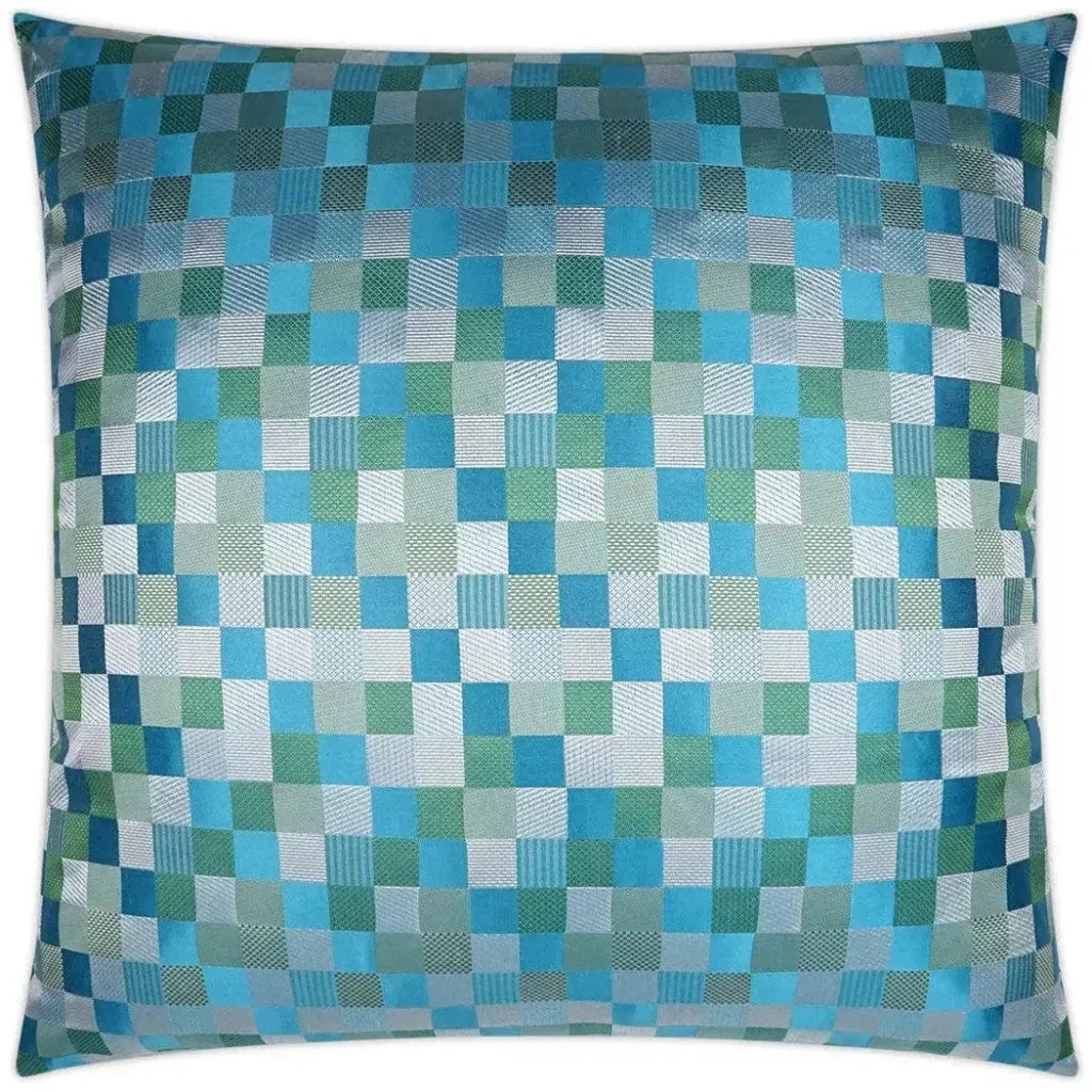 Cubit Aqua Plaid Check Blue Mist Large Throw Pillow