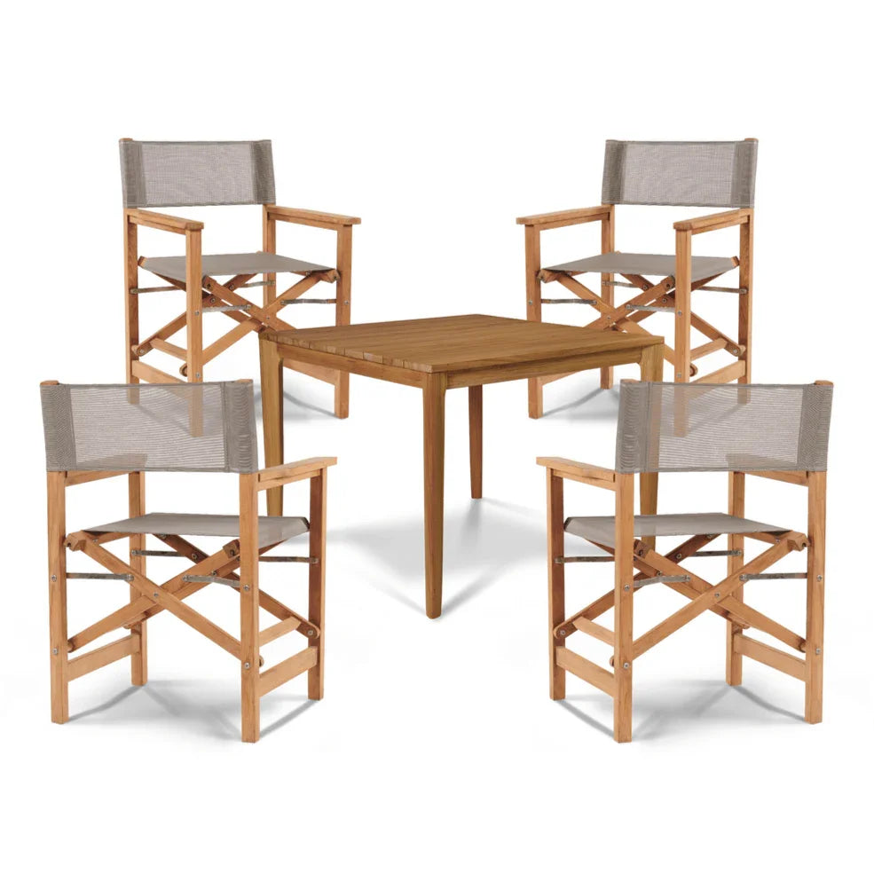 Del Ray Teak Patio Square Dining Set 5PC