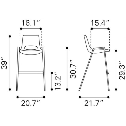 Desi Mid-Century Leather Barstool (Set of 2)