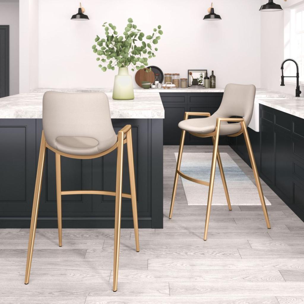 Desi Mid-Century Leather Barstool (Set of 2)