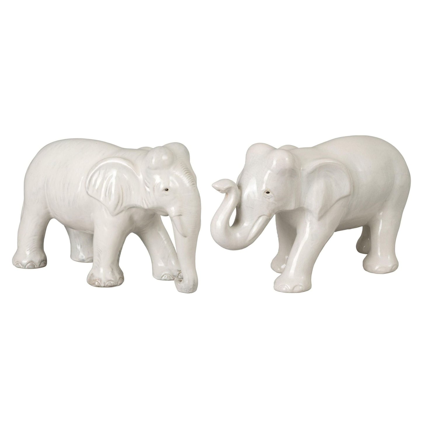 Elephant Moon White Ceramic Sculpture (Set of 2)