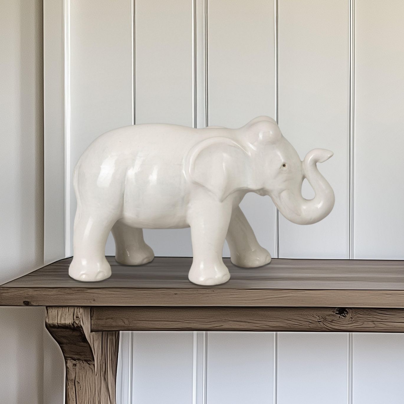 Elephant Moon White Ceramic Sculpture